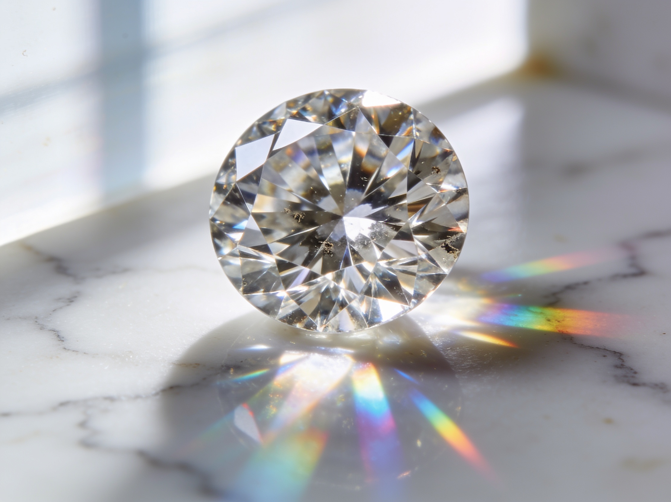 Lab-grown diamond facets showing light refraction
